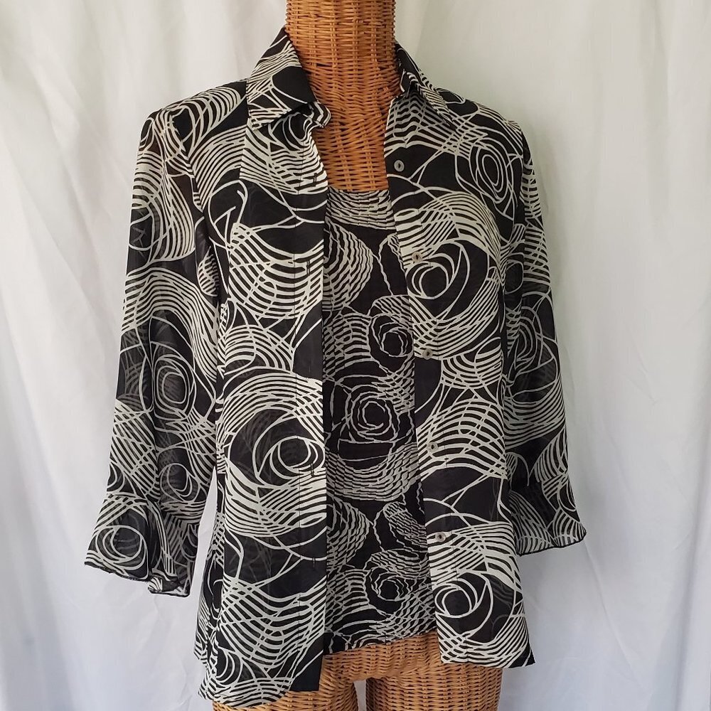 Jordan Black & White Geometric Print Blouse & Jacket set - S